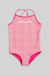 Animal Vacation Kids Reversible Recycled Swimsuit Pink