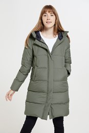 Andes Extreme Womens Long Down Jacket Light Khaki