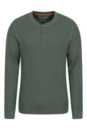 Selby Waffle Henley t-shirt para hombre Verde Oscuro