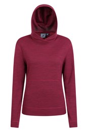 Merino Womens Pull Over Hoodie Burgundy