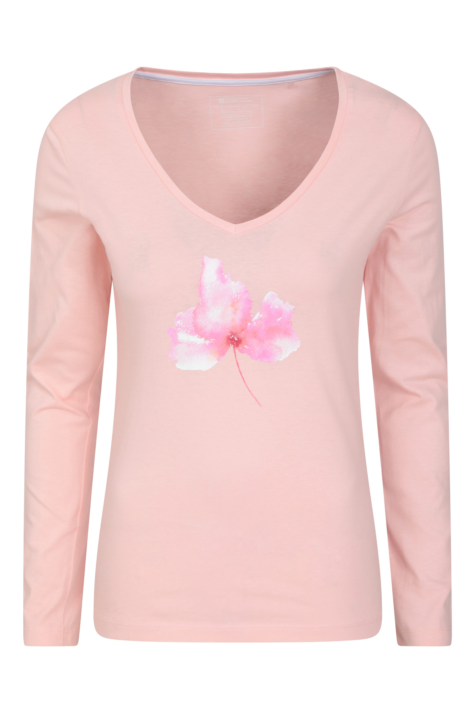 T-shirt damski organiczny z kwiatem - Pink