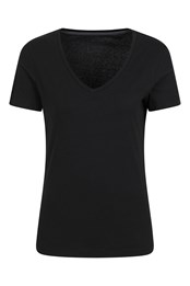 Eden damski organiczny T-shirt z dekoltem w szpic Czarny