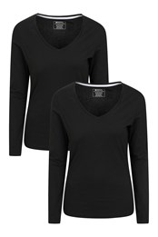Eden Bio-T-Shirt mit V-Ausschnitt für Damen, Multipack Schwarz