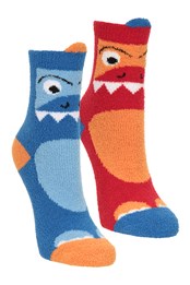 Kids Dino Slipper Socks 2-Pack Blue