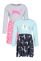 Poppy Pack múltiple de vestidos orgánicos infantiles de manga larga Azul Marino