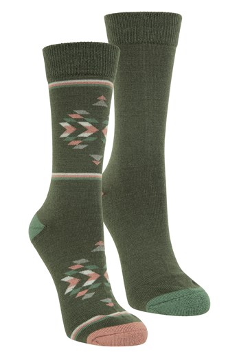 Bold Pattern Womens Merino Mid-Calf Walking Socks 2-Pack Dark Green