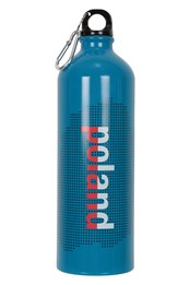 Flasche mit Karabiner, metallic, 1 L, mit Aufschrift Poland Blau