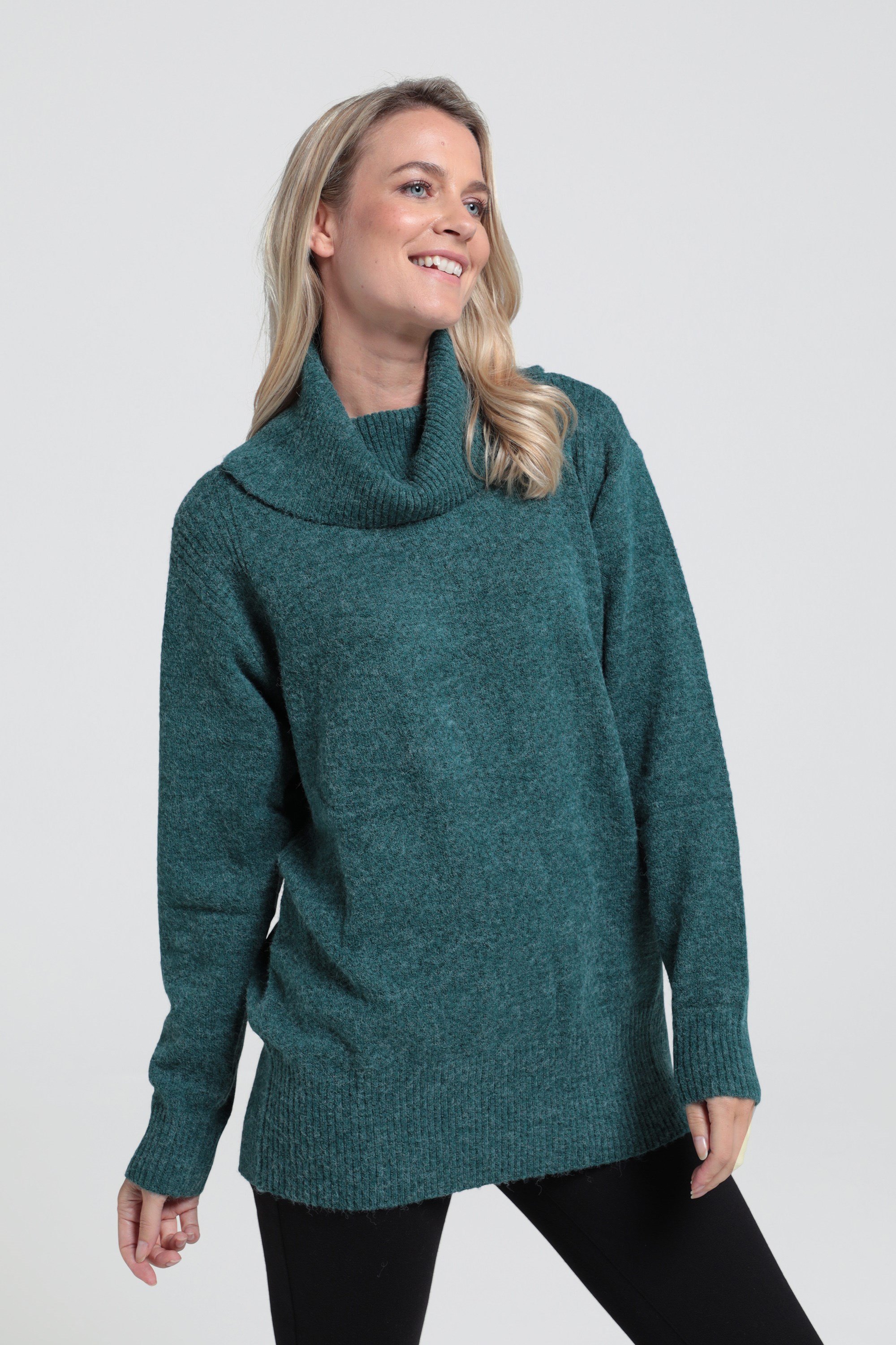 High Neck damski sweter z dzianiny - Green