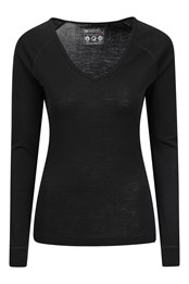 Merino-Damenoberteil mit V-Ausschnitt Schwarz