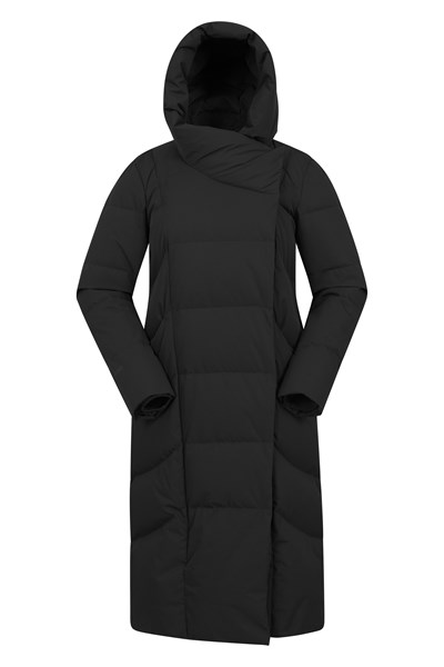 Cosy Wrap Womens Extra Long Down Jacket - Black