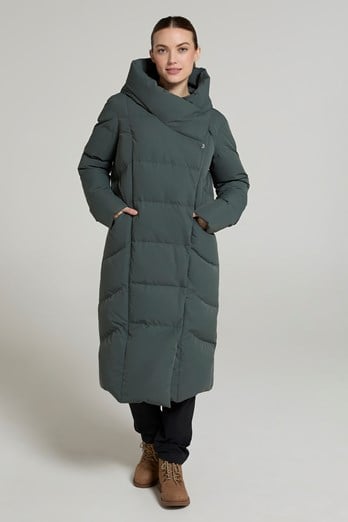 Cosy Wrap Extreme Womens Extra Long Down Jacket Dark Khaki