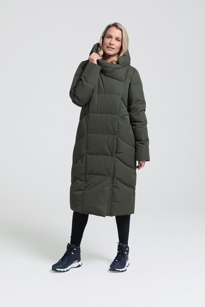 Cosy Wrap Womens Extra Long Down Jacket - Green