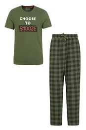 Koszulka piżama męska z nadrukiem zestaw Ciemny zielony