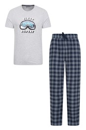Mens Printed T-Shirt Pajama Set Grey