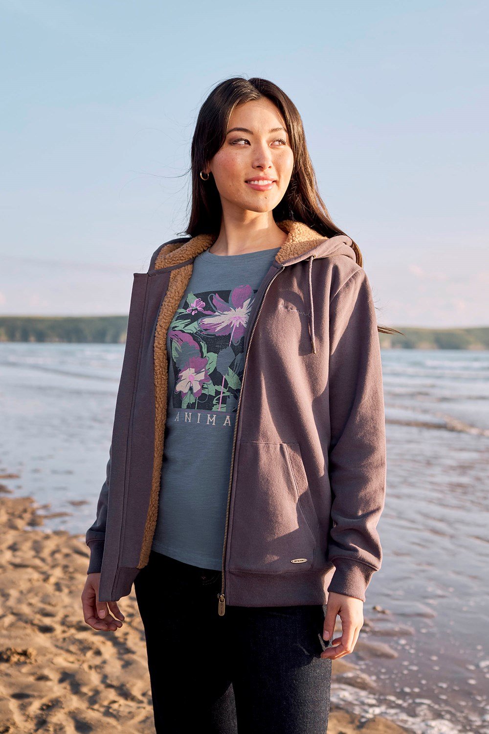 Animal Zuri Womens Hoodie Relaxed Fit Ladies Sherpa Lined Casual Jacket