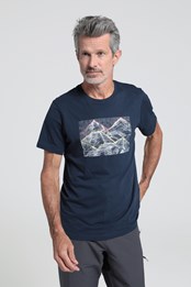 T-shirt Contour Mountain en coton biologique pour homme Bleu Marine