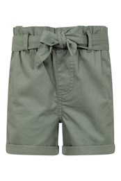 Pantalones cortos infantiles con cintura fruncida Caqui