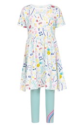 Kids Roll-Sleeve Dress with Leggings Mixed
