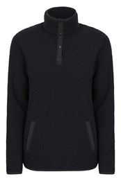 Incline Recycled Womens Button Neck Fleece Black