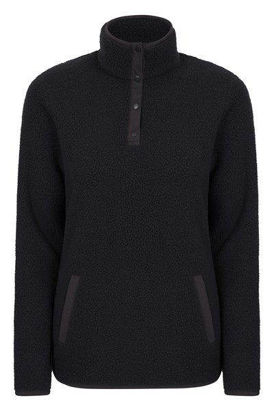 Incline Recycled Womens Button Neck Fleece - Black