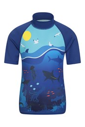 Shark camiseta de manga corta infantil para natación