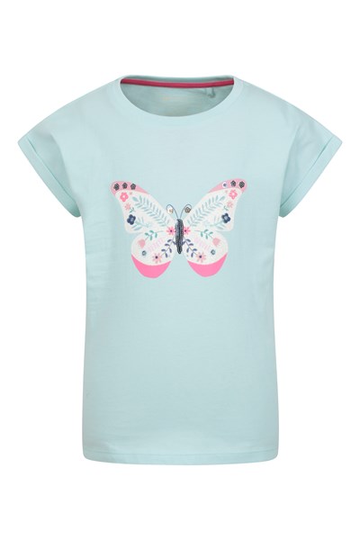 Sequin Butterfly Kids Organic T-Shirt - Light Blue