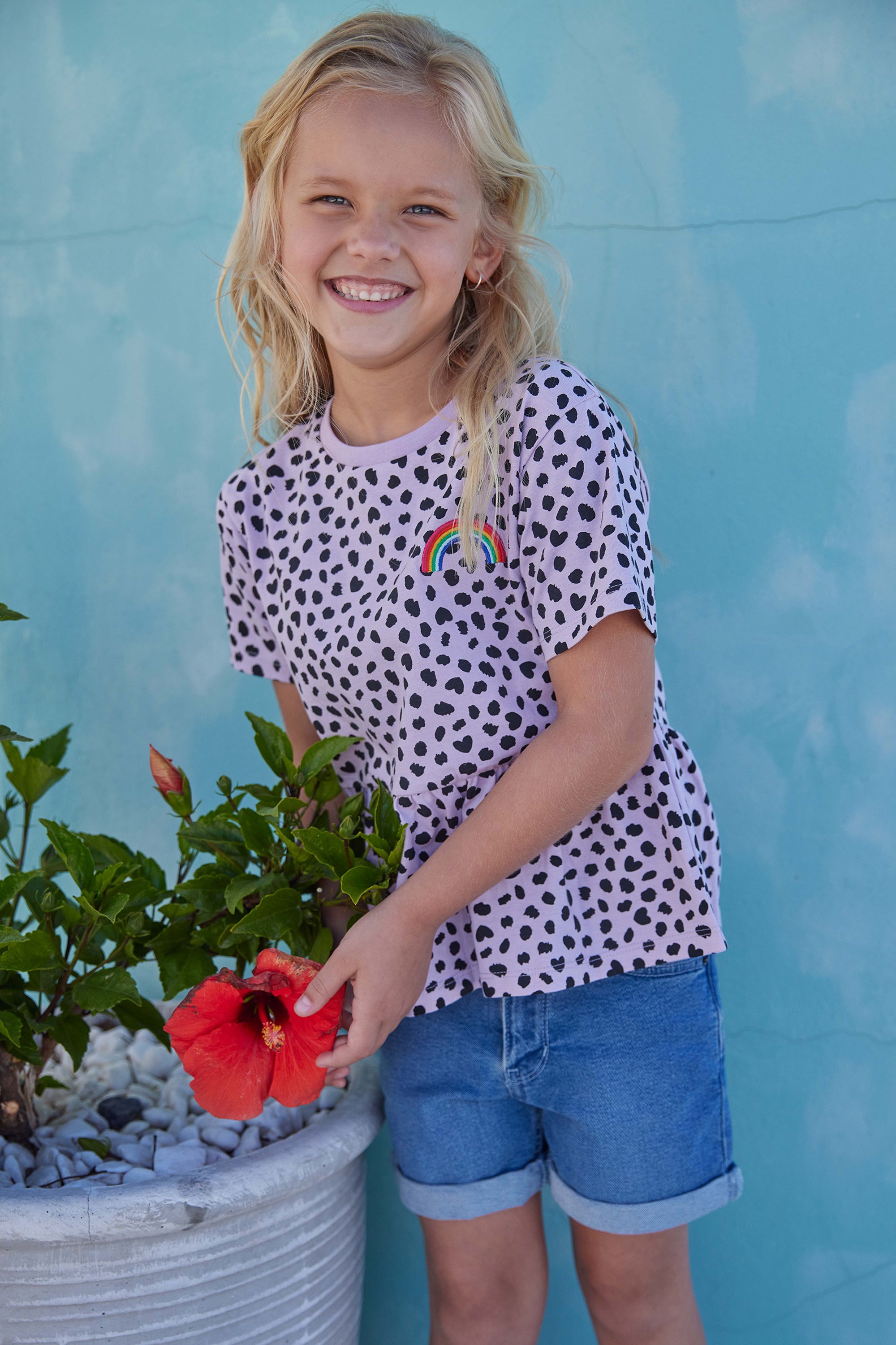 Leopard Ruffle - dziecięca koszulka z bawełny organicznej - Purple