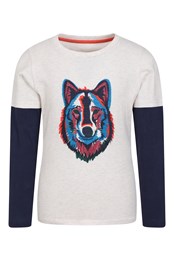 Camiseta infantil orgánica con falsas mangas y lobo