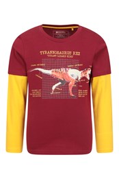 Glow In The Dark Dino Kids Organic T-Shirt Burgundy
