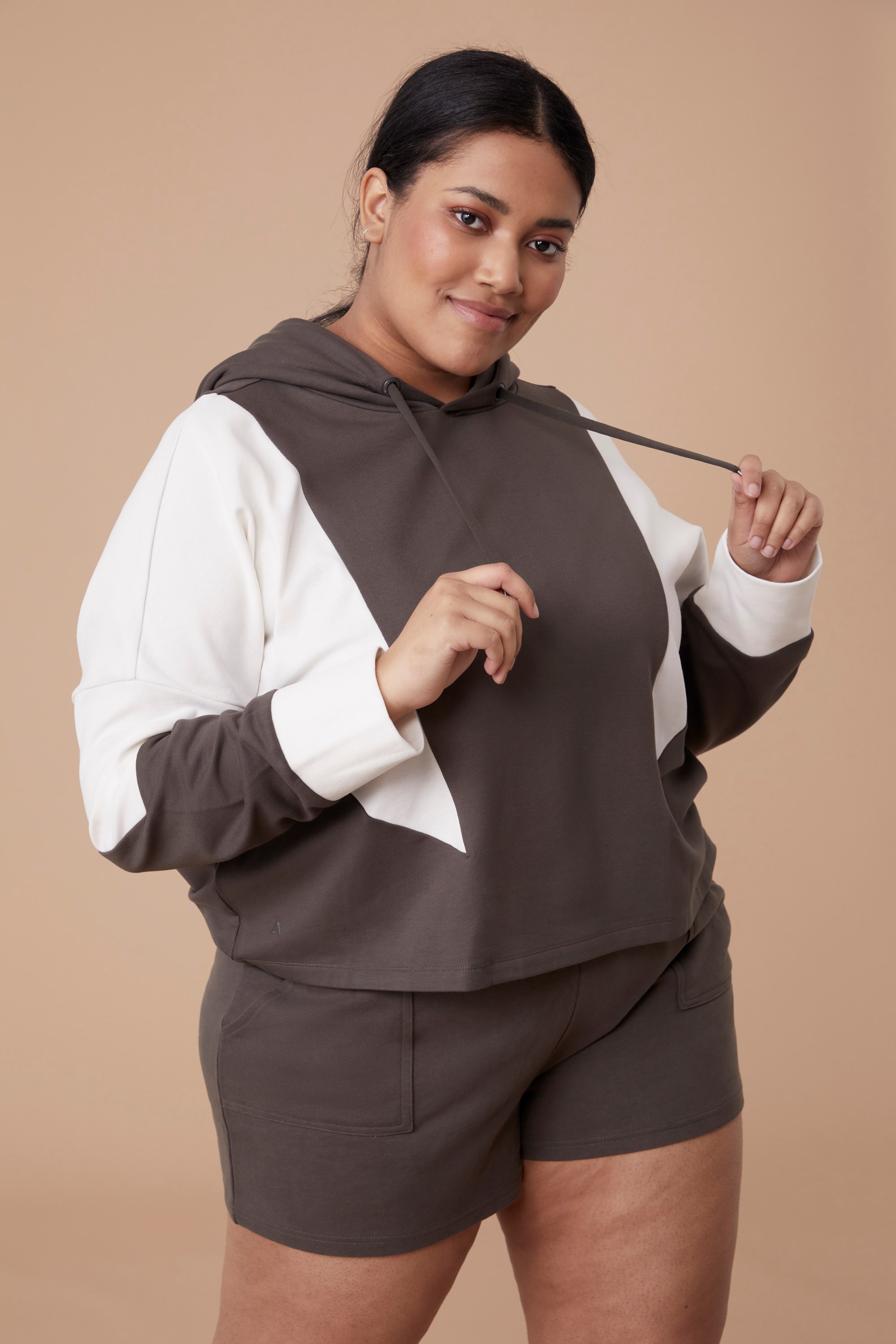 Active People Studio Cropped Damen-Kapuzenpulli - Khaki