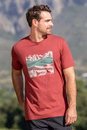 Linear Mountain Mens Organic T-Shirt Burgundy