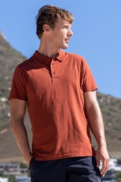 Cordyline Textured Mens Polo Rust