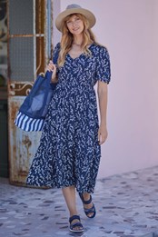 Oasis Womens Midi Tiered Dress Navy