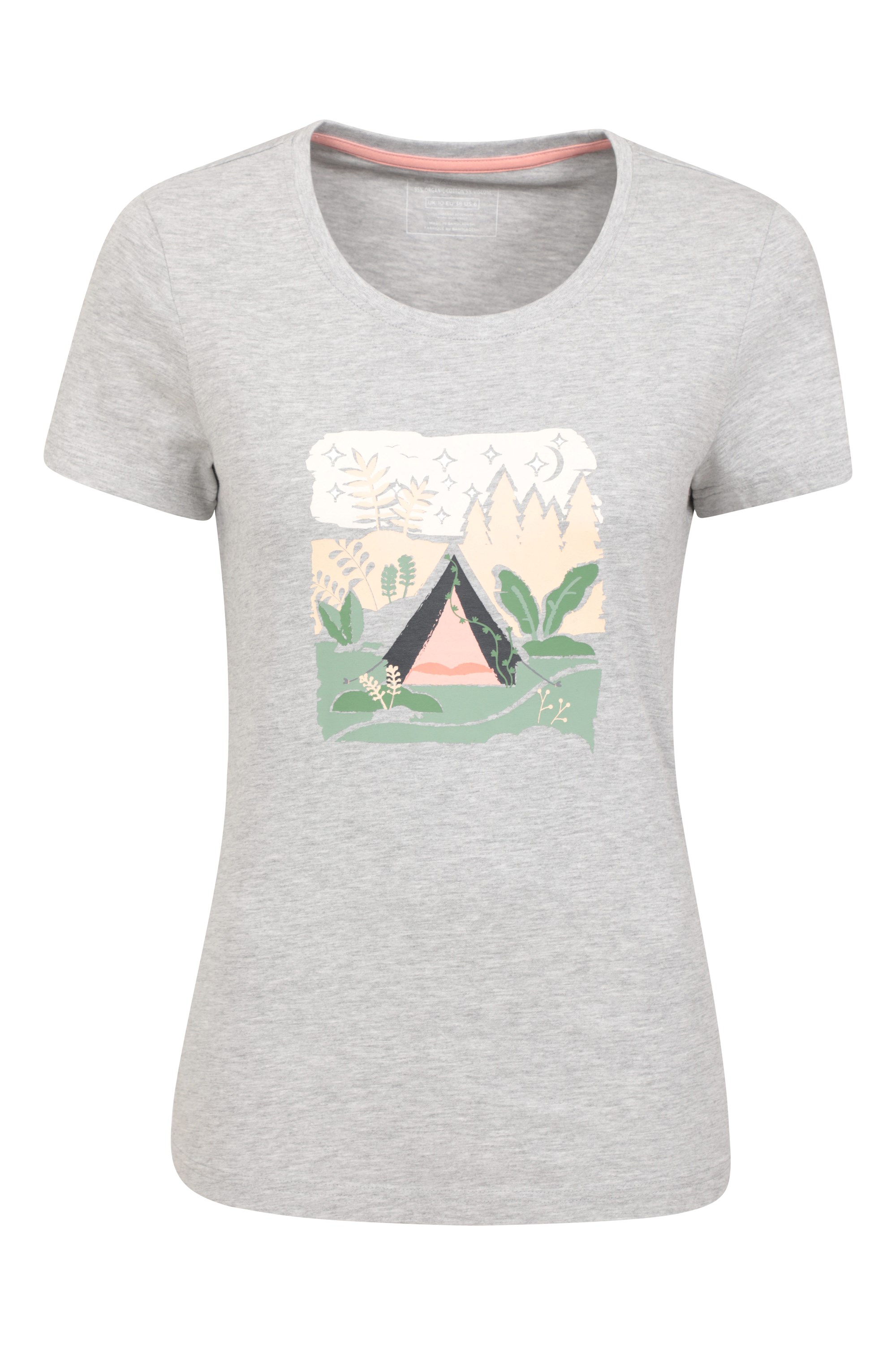 Damska organiczna koszulka z motywem kempingu - Grey
