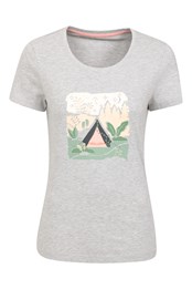 Damska organiczna koszulka z motywem kempingu