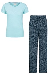Damski zestaw — koszulka i spodnie piżamowe Pastelowy niebieski