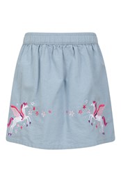 Kids Embroidered Chambray Skirt Blue
