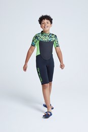Waves Kids Printed Shorty Wetsuit Green