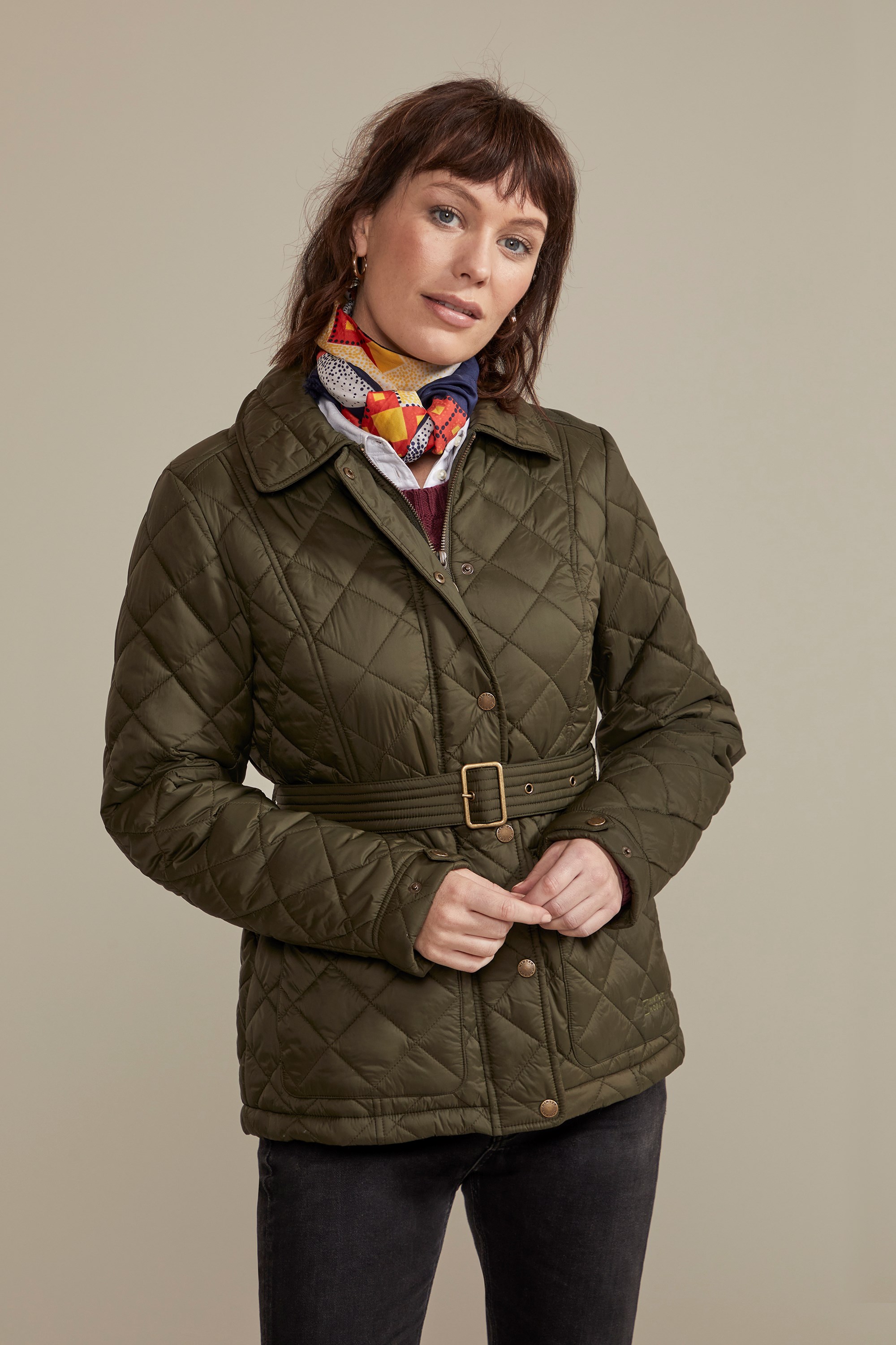 Galloway Womens Belted Quilted Jacket - Green