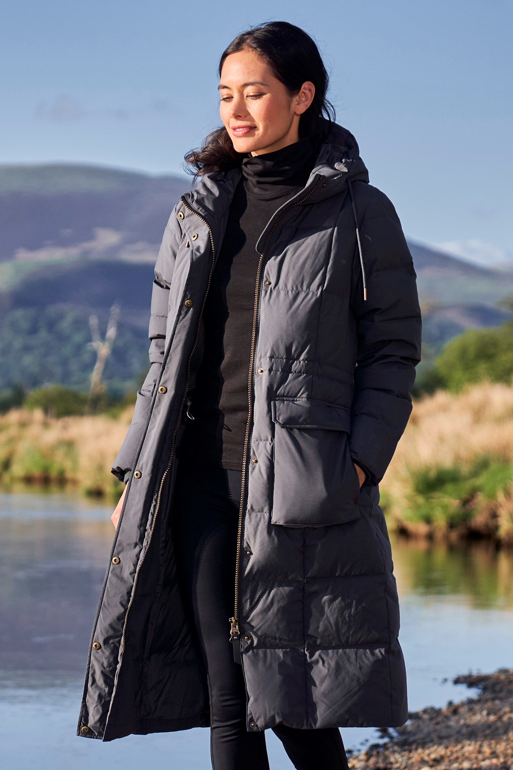 Women's Long Puffer Padded Down Coat With Belt Grey –