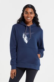 Feather Womens Printed Hoodie Navy