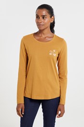 Embroidered Mountain Logo Womens Top Mustard
