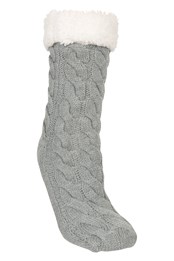 Borg Womens Slipper Socks Grey