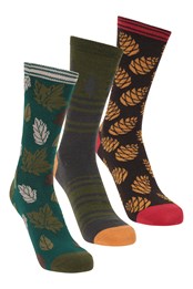 Recycled Mens Patterned Socks 3-Pack Green