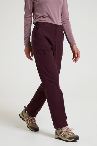 Winter Hiker Stretch Womens Fleece Lined Trousers - Short Length - Burgundy