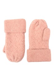 Recycled Cross-knit Womens Mittens Pink