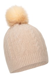 Feather Cable-Knit Womens Beanie Beige