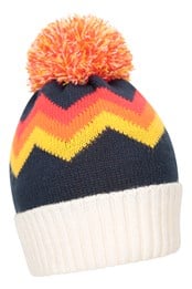 Moraine Chevron Bonnet à pompon Enfant Bleu Marine