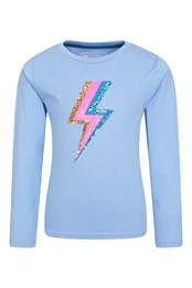Sequin Lightning Bolt Kids Organic T-Shirt Blue