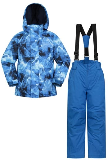 Kids Printed Ski Jacket & Pant Set Blue